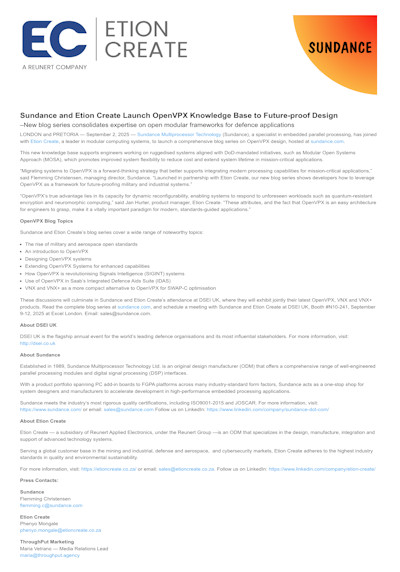 Sundance and Etion Create Launch OpenVPX Knowledge Base to Future-proof Design